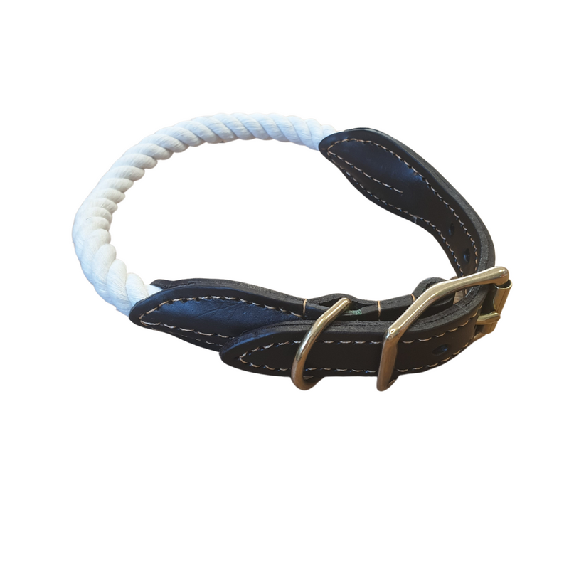 Mog & Bone Rope & Leather Dog Collar Natural