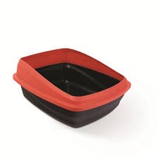 Catit Litter Pan Rimmed Charcoal & Red